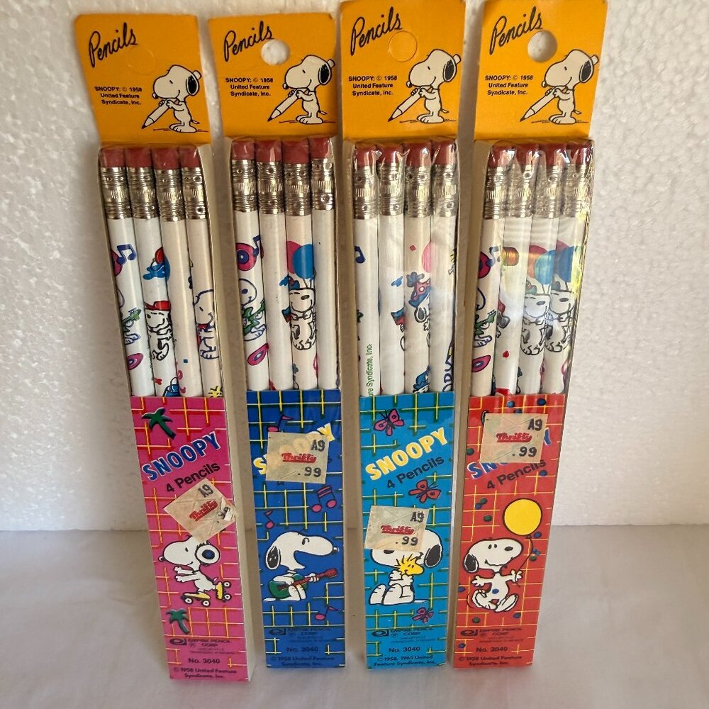 Lot of 4 Vintage Peanuts Snoopy Pencils By Empire Pencil Corp-4pk Sealed 1980s